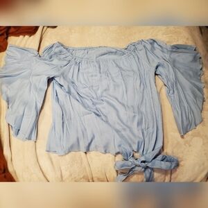 Light Blue Off-Shoulder Blouse Bottom Side Tie
